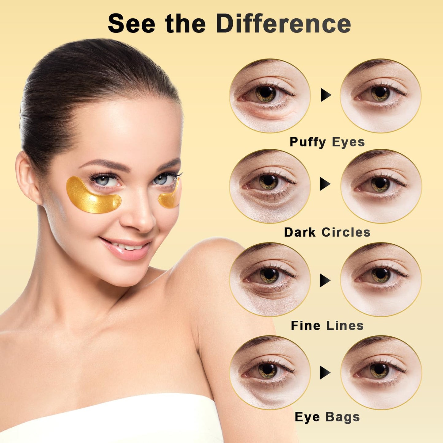 Under Eye Patches (48 Pairs) - 24K Gold Eye Masks Enriched with Abundant Collagen | Diminish Dark Circles and Puffiness | Anti-Aging, Smooth Fine Line, Nourish Skin - Gifts for Women Skin Care
