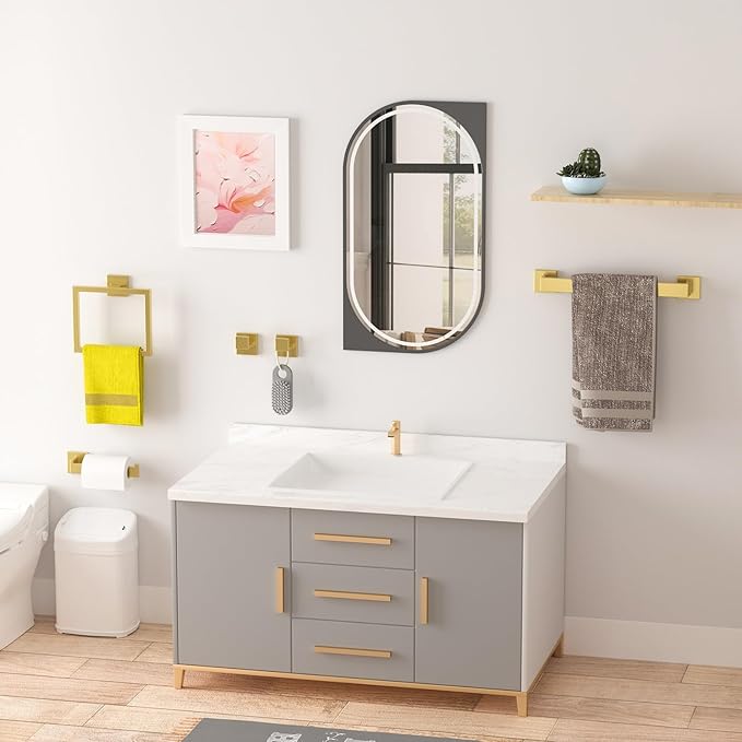 Bathroom Accessory Towel Bar Set: 10 Pieces Gold Bathroom Hardware Square SUS304 Stainless Steel - Wall Mounted Towel Rack&Toilet Paper Holder&Towel Ring and Towel Hook
