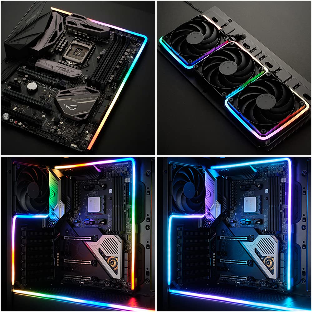 Speclux NEON Addressable RGB PC LED Strip, 2x15.7inch WS2812 RGB Rainbow Magnetic ARGB Strip for 5V 3-pin Aura SYNC, Gigabyte RGB Fusion, MSI Mystic Light Sync, with 12pcs Strong Magnetic Brackets