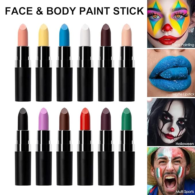 Purple Body Paint Stick, Waterproof Face and Body Paint for Halloween Joker Zombie Vampire Skeleton Skull Special Effects Mime Makeup (08# Purple)