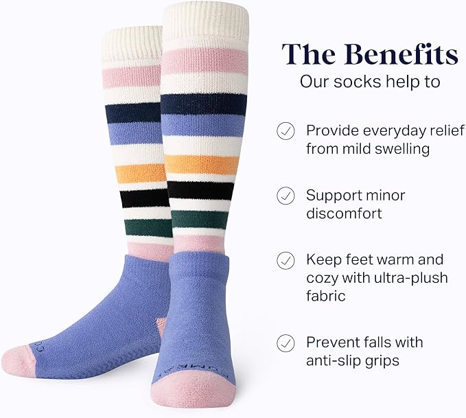 Comrad CozyGrip Slipper Socks - 10-15mmHg Graduated Compression Socks - Dual-Layer Knee High Socks with Anti-Slip Grips
