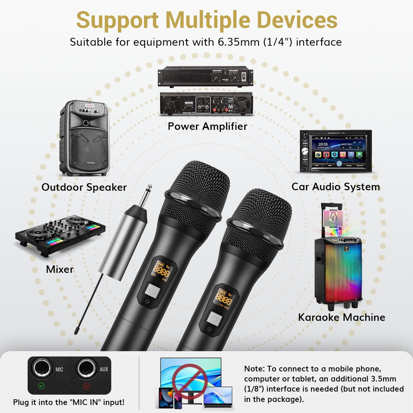 Tonor Wireless Microphones, Uhf Metal Dual Cordless Dynamic Mic System With Rechargeable Receiver, Microfonos Inalambricos Profe