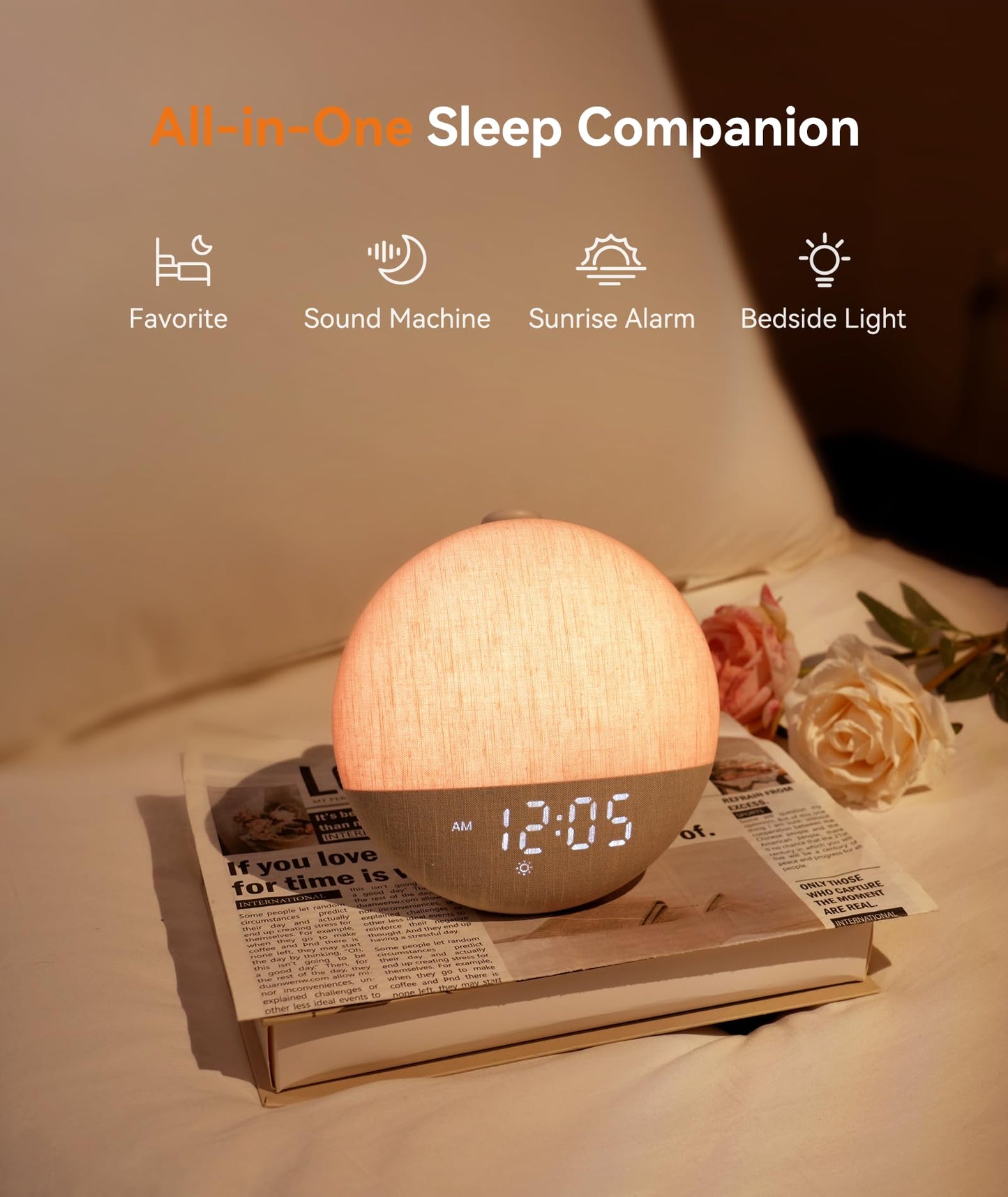 Dreamegg Sunrise 2 - Sunrise Alarm Clock, Sound Machine for Sleep, Favorites Mode, Sleep Routines, Dimmable Night Light, 29 Soothing Sounds, White Noise Machine, Wake Up Light for Bedrooms (Cream)