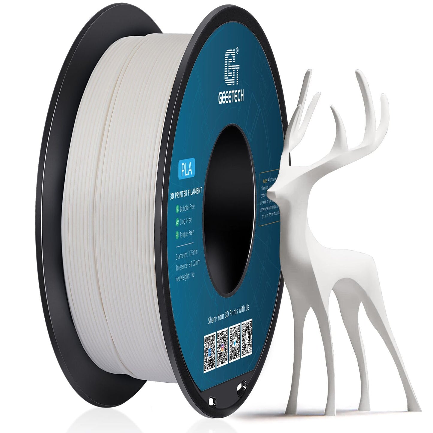 GEEETECH Matte PLA Filament 1.75mm White, 1kg Spool (2.2 lbs) 3D Printer Filament Matte Surface Texture & Low Warping, Dimension