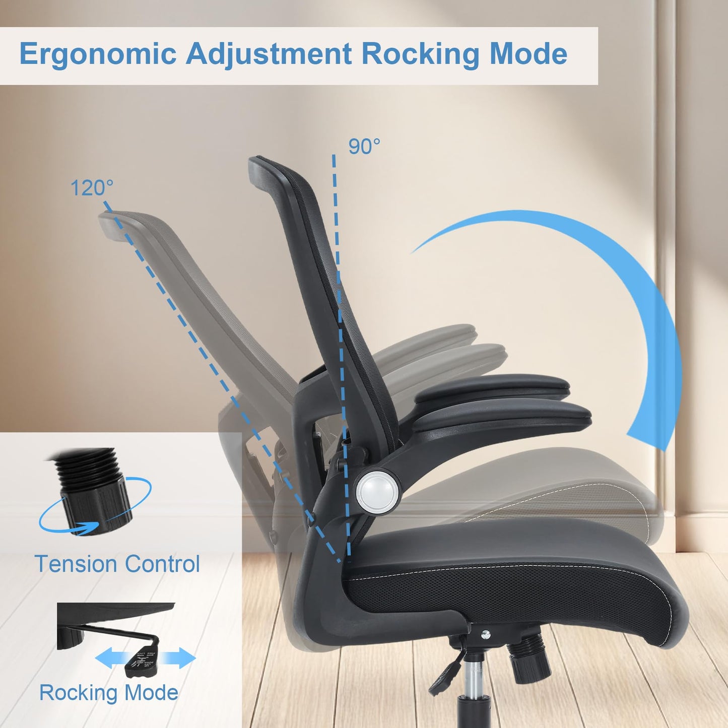 Office Chair PU Leather Cushion, Ergonomic Desk Chair with Flip-Up Arms, 300 LBS Home Office Desk Chairs Adjustable Seat Height & Lumbar Support, Executive Comfy Swivel Task Computer Chair