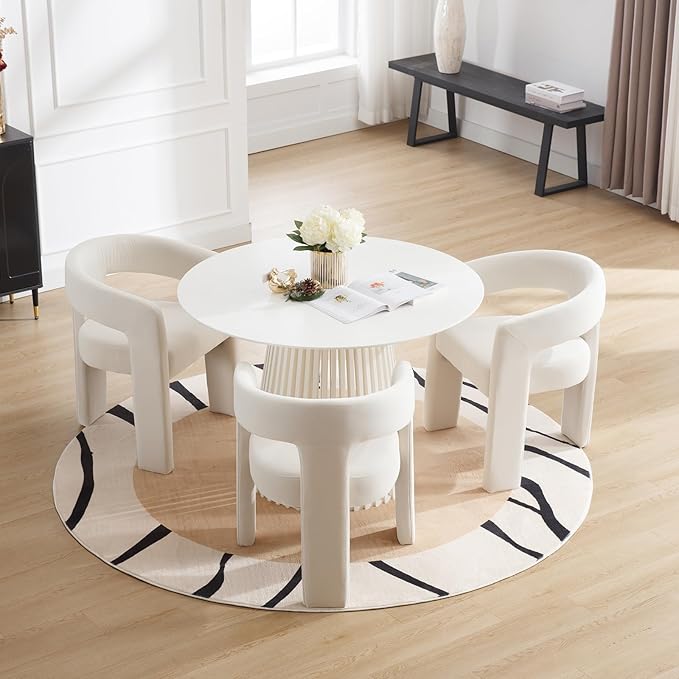DAYALANE Modern Barrel Dining Chair, Upholstered Accent Kitchen Chair with Arms Comfy Velvet Side Chair for Living Room/Home Office/Reception, Velvet Cream