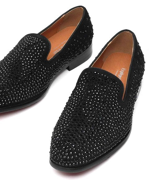 Erphpre Paul Mens Dress Loafers Leather Rhinestone Studded Party Wedding Prom Homecoming Shoes Black US 10