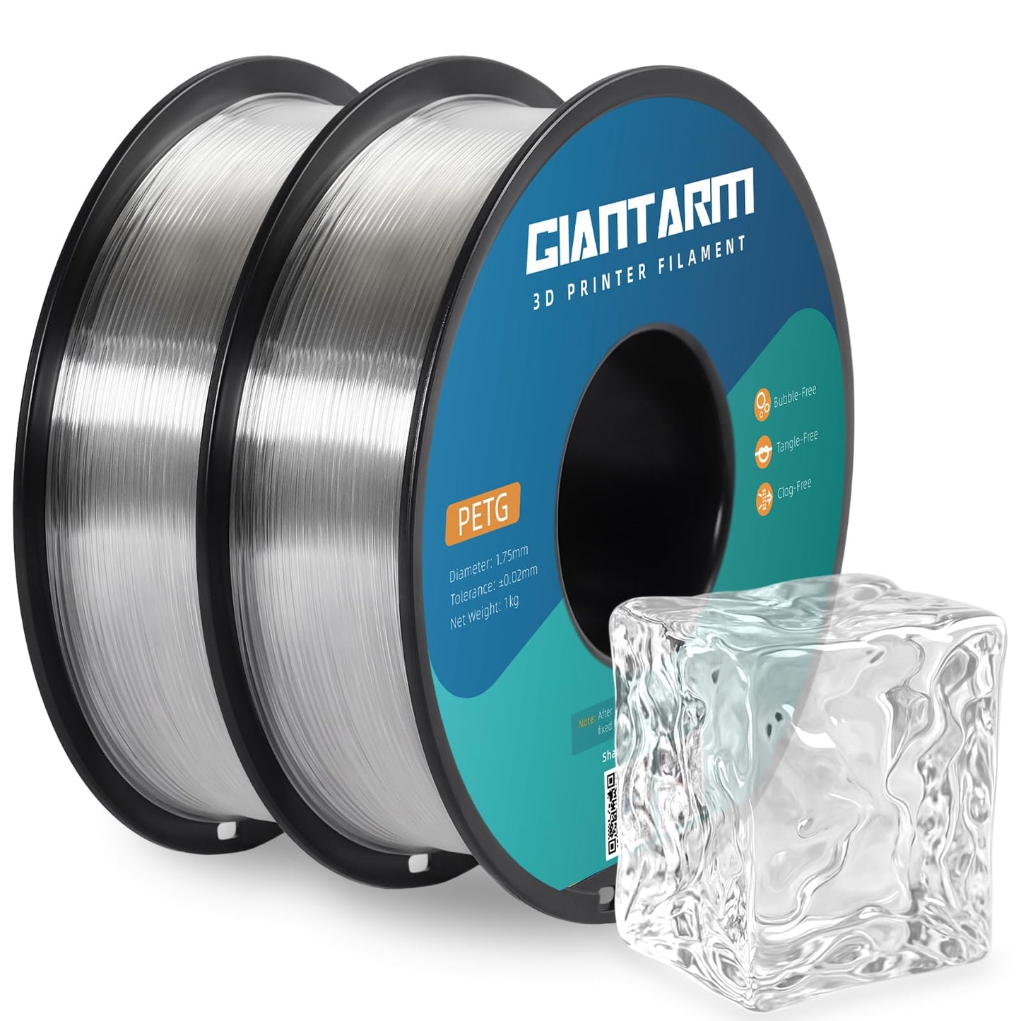 GAINTARM PETG Filament,2pcs Clear PETG 3D Printer Filament 1.75mm 1kg(2.2lb),Toughness Enhanced, Dimensional Accuracy +/-0.02mm,