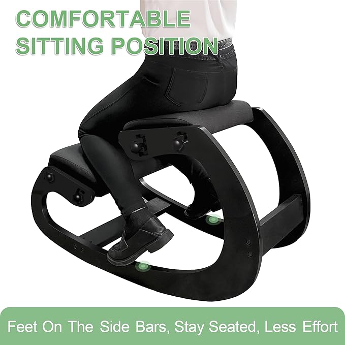 Predawn Adjustable Ergonomic Kneeling Chair β Custom Height Rocking Posture Stool with Thick Cushions, Solid Wood Frame, Knee Support Seat for Adults, Office or Meditation Use (Onyx Black)
