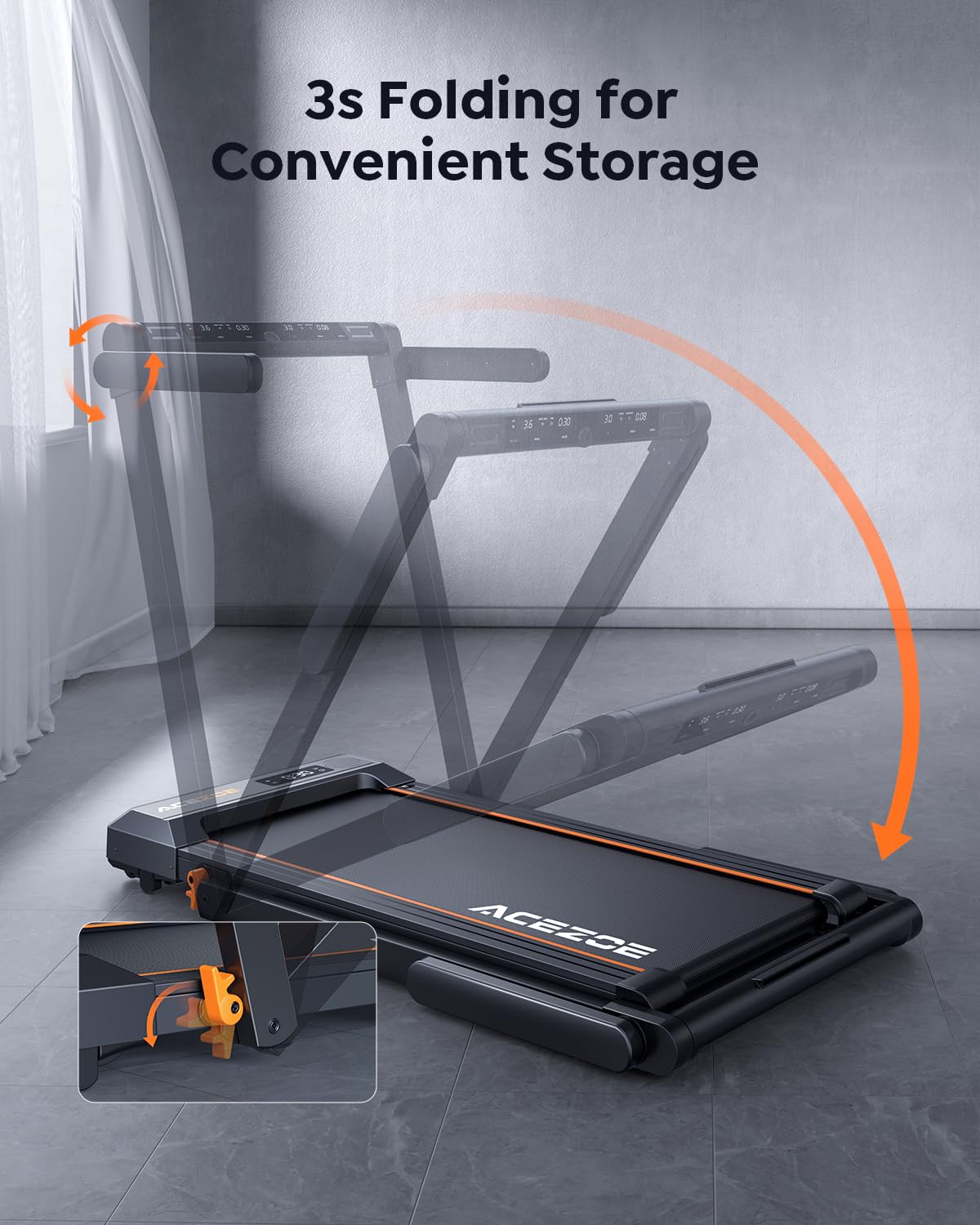 Acezoe Foldable Treadmill with Handle Bar, 2.5HP Treadmills for Home, Under Desk Treadmill with 300LBS Capacity, Walking Pad with Speaker, APP/Remote Control