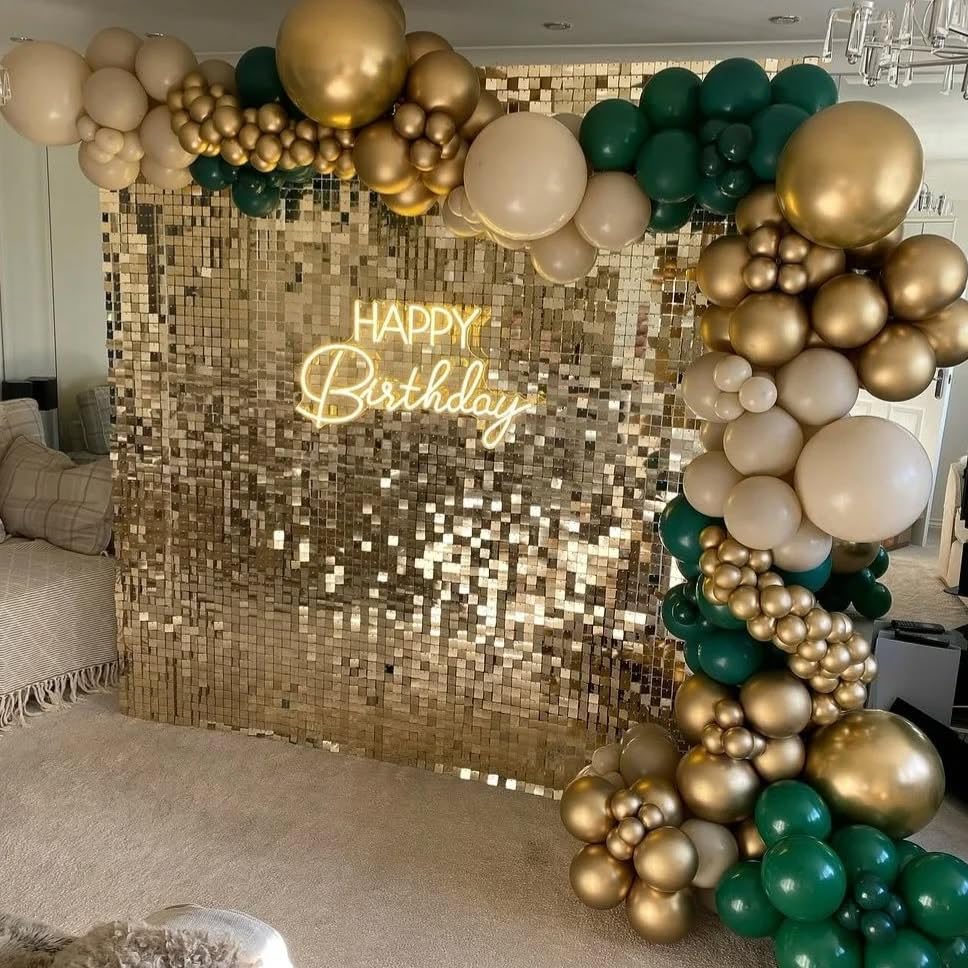 Shimmer Wall Backdrop Light Gold Wall Panels 24Pcs Square Sequin Shimmer Wall Backdrop Decoration for Birthday Party,Wedding, Anniversary