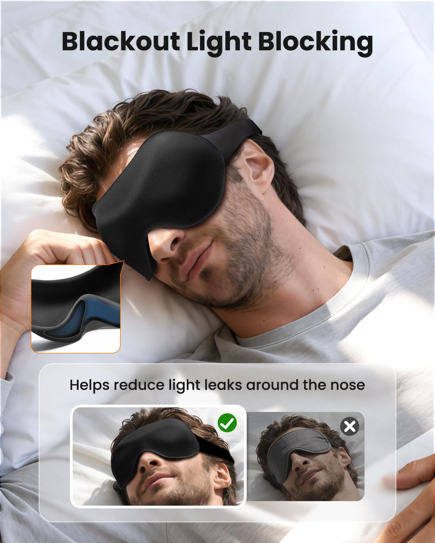 Sleep Masks for Women Men 3 Pack: Zero Eye Pressure Airplane Travel Essentials - 100% Blackout Eye Masks for Sleeping - Side Sleep Comfort Cover for Lash Extensions