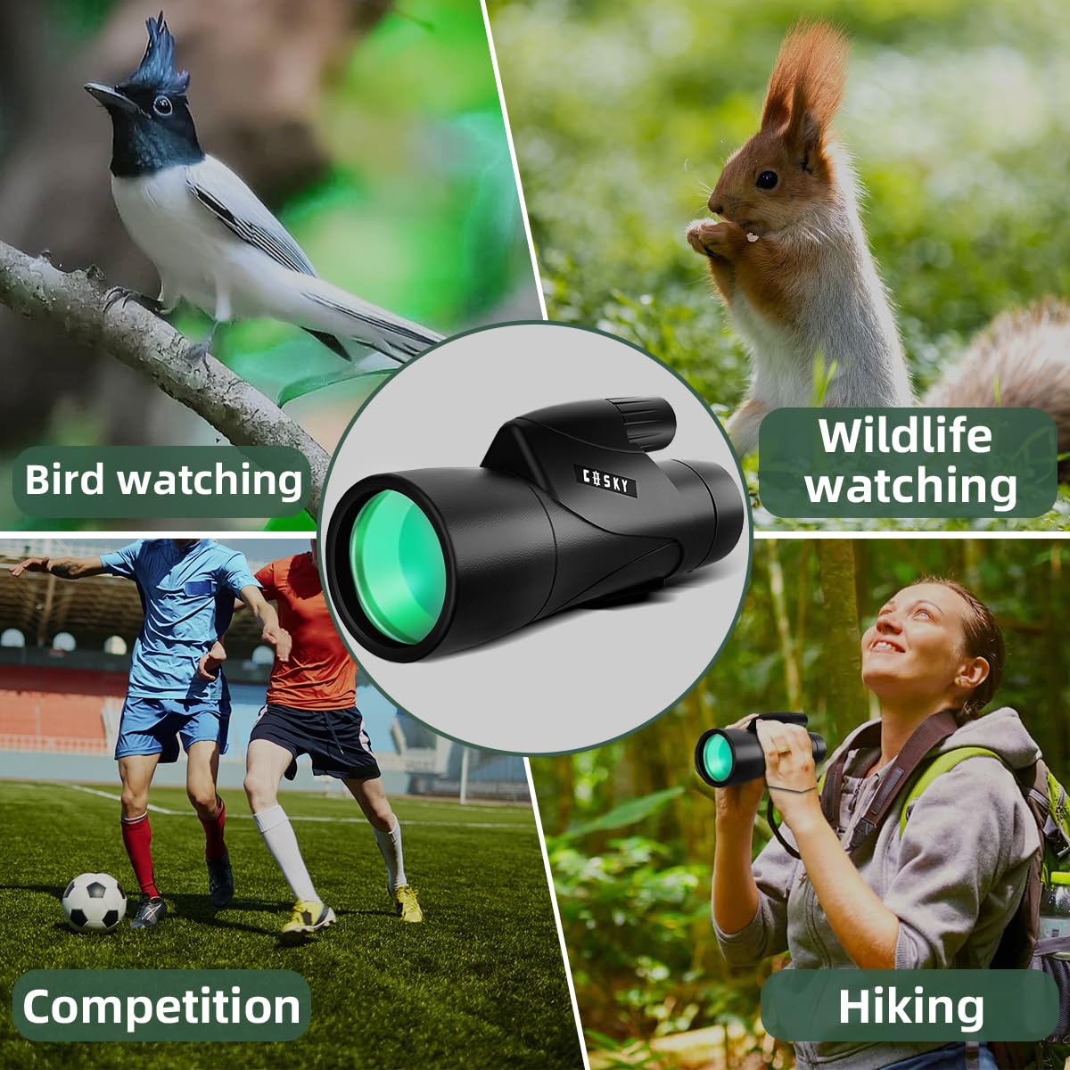 Gosky Monoculars Telescope, 15x55 HD Monocular for Adult with BAK4 Prism & FMC Lens, Lightweight Monocular with Smartphone Adapter Suitable for Bird Watching Hunting (Black)