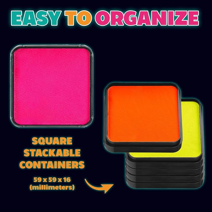 Kraze FX UV Glow Blacklight Neon Face and Body Paint Kit (7 colors) Water Activated, Professional Face Painting Supplies, Hypoallergenic, Safe, Washable Fluorescent Glow in the Dark Paint for Kids