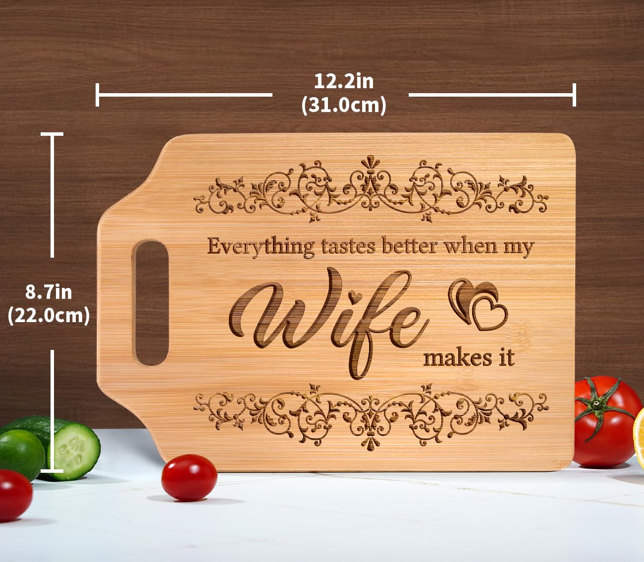 AceThrills Wife Birthday Gift Ideas, Gifts for Wife Gifts for Wedding Anniversary, Christmas - Bamboo Cutting Board 12.3"L x 8.7"W x 0.4"Th (everything tastes better)