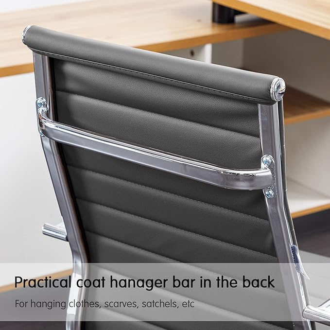BOWTHY Home Office Chair Ribbed, Modern Leather Conference Waiting Room Chairs,Ergonomic Office Desk Chair, High Back Executive Computer Chair, Adjustable Swivel Chair with Arms (Gray)