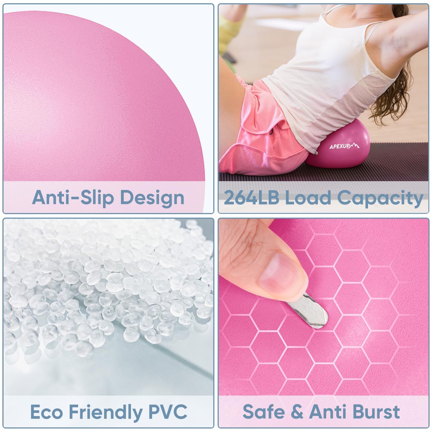 APEXUP Yoga Ball Exercise Ball, Heavy Duty Pilates Ball for Fitness, Balance, Core Workout, Physical Therapy (XXS (9") 23cm, Fuschia)