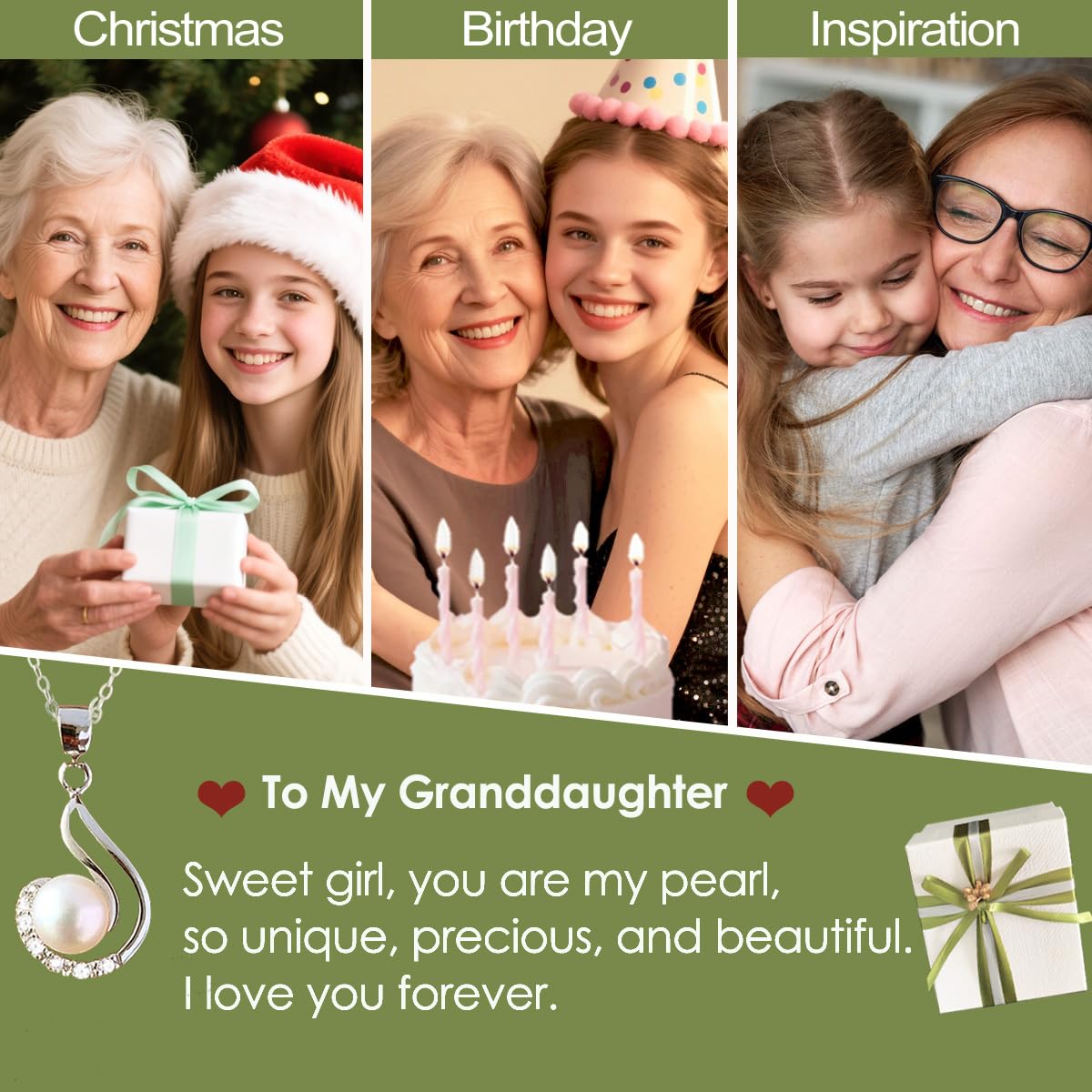 Granddaughter Necklace - Granddaughter Gifts from Grandma, Graduation Gifts for Her, Birthday Inspirational Wedding Jewelry Keepsake gifts for Granddaughter, Handmade Sterling Silver Pearl Necklace