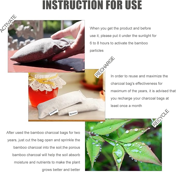 12 Pack Bamboo Charcoal Shoe Deodorizer Bags,Shoe Odor Eliminator,Charcoal Air Purifying Bags, Activated Charcoal Odor Absorber for Gym Bag, Car, Pet, Closet