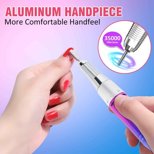 Ecagewill Professional Electric Nail Drill Machine, Gradient Color 35000 RPM Rechargeable Efile Nail,with TFT Display Portable Electric Nail File for Acrylic Nails Manicure Pedicure