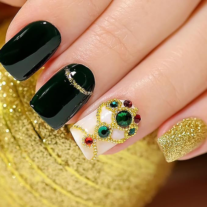 Self Adhesive Face Gems and Pearls for Makeup, Festival Jewels, Hair Gems, Rhinestone Stickers for Face, Eye, Makeup, Nail, Body, Crafts 3/4/5/6 mm 975Pcs (12.gem_DarkGreen)