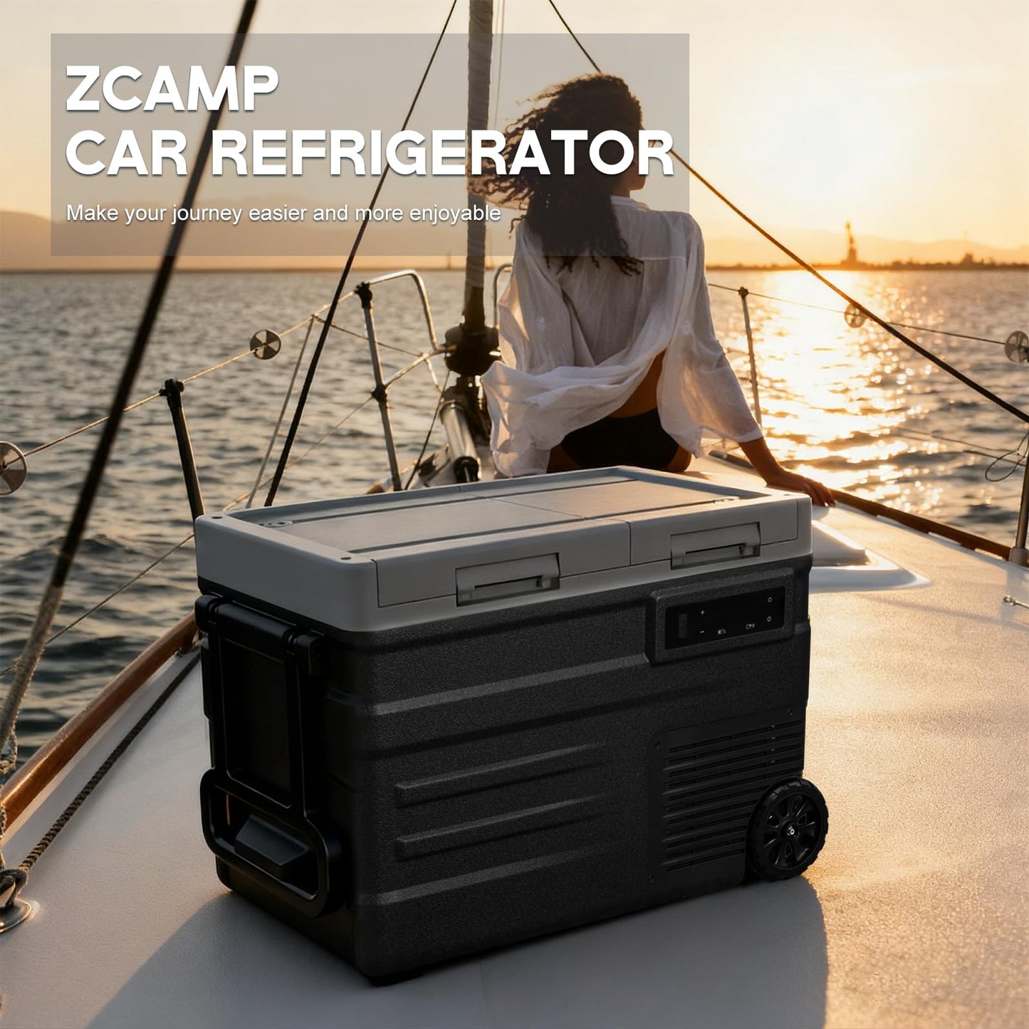 zcamp UD45 12V Car Refrigerator,Dual Zone Car Fridge with Wheels,42QT(40.5L) Electric Cooler Portable Freezer,12 Volt Refrigerator -4℉~68℉,12/24V DC 100-240V AC for Camping, Travel, Truck, RV