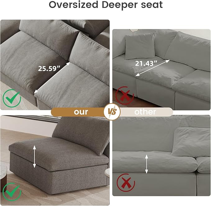 160.6'' Cloud Couch Modular Sectional Sofa with Thick Cushion,U Shaped Sofa Convertible Couch with Storage Ottomans for Living Room,Cover Washable & Removables