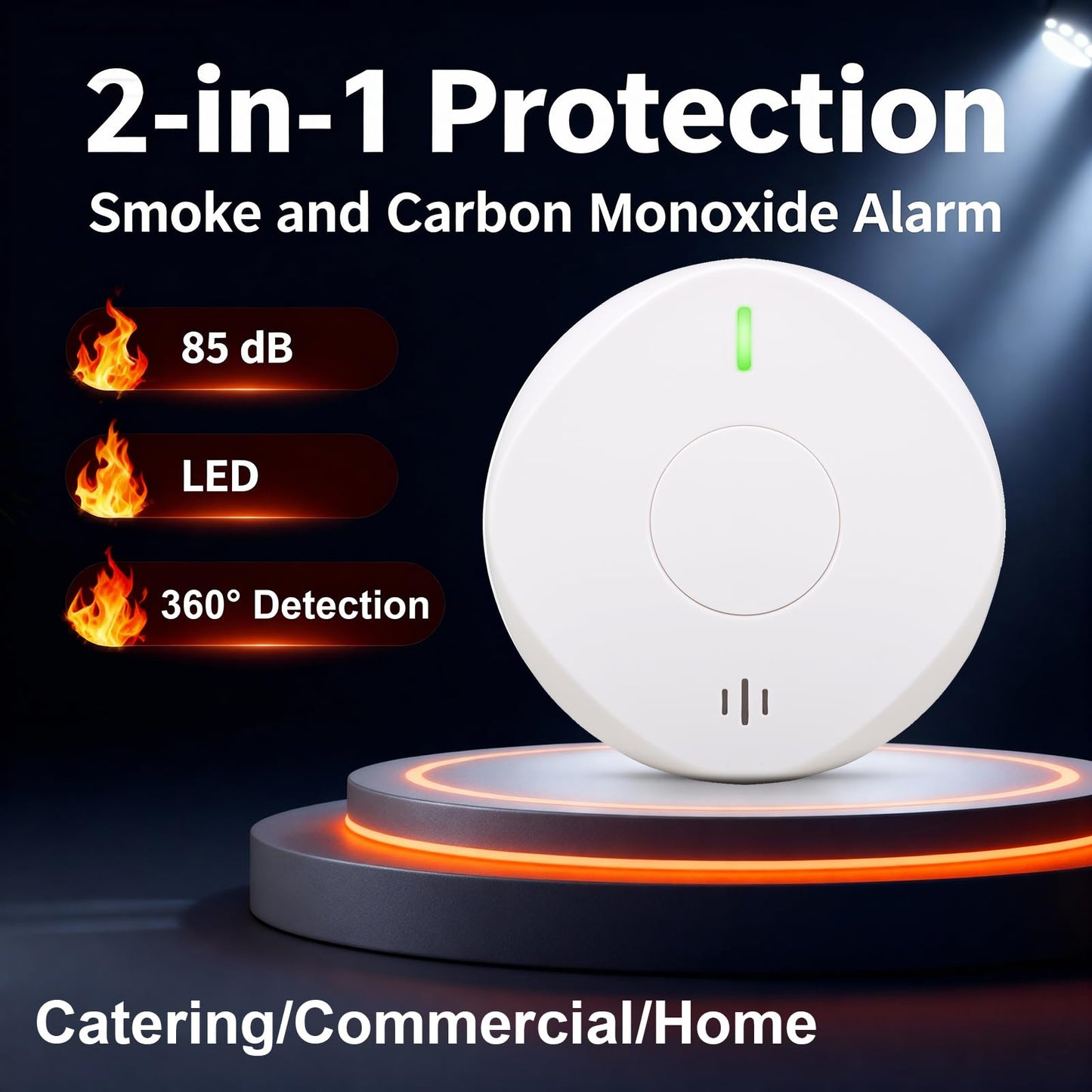 Smoke Detector Carbon Monoxide Detector Combo 10 Year Battery, 2 in 1 Smoke Detector, LED Warning Light Indicators, White, 4 Pack