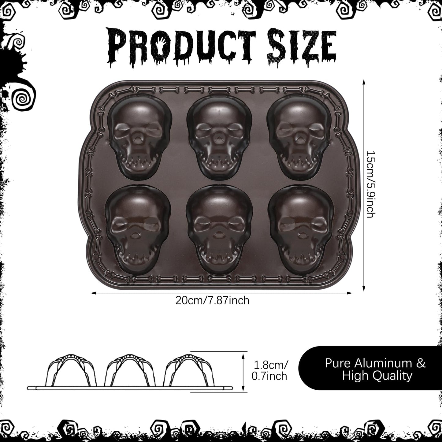 Teenyyou 2 Pcs Halloween Skull Baking Pan 6 Cavities 3D Skull Baking Mold for Pizza Metal Cake Mold Bakeware for Halloween Ice Cupcake Chocolate Pizza Jelly Candy Pudding