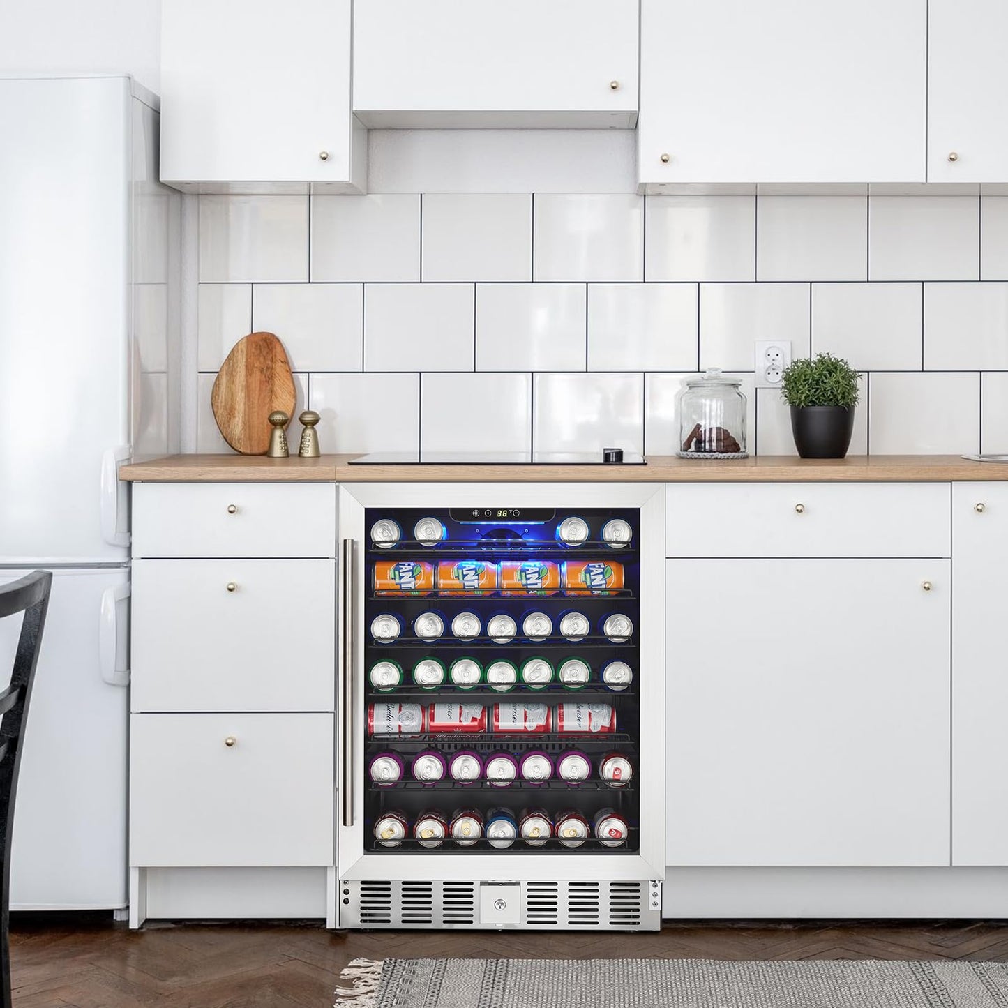 GarveeHome 24 in Beverage Refrigerator, 5.1 Cu.Ft Beverage Fridge, 166 Cans Capacity Drink Fridge with 36~60°F Adjustable Digital Temperature Control Compressor and Safety Lock