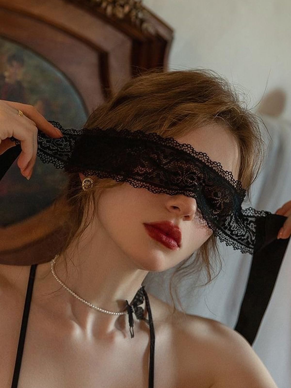 Egfyqzbryn Mysterious Lace Masquerade Mask Sexy Blindfold Hollow Flower Lace Mask Halloween Cosplay Costume Valentine Gifts for Women (Style1)