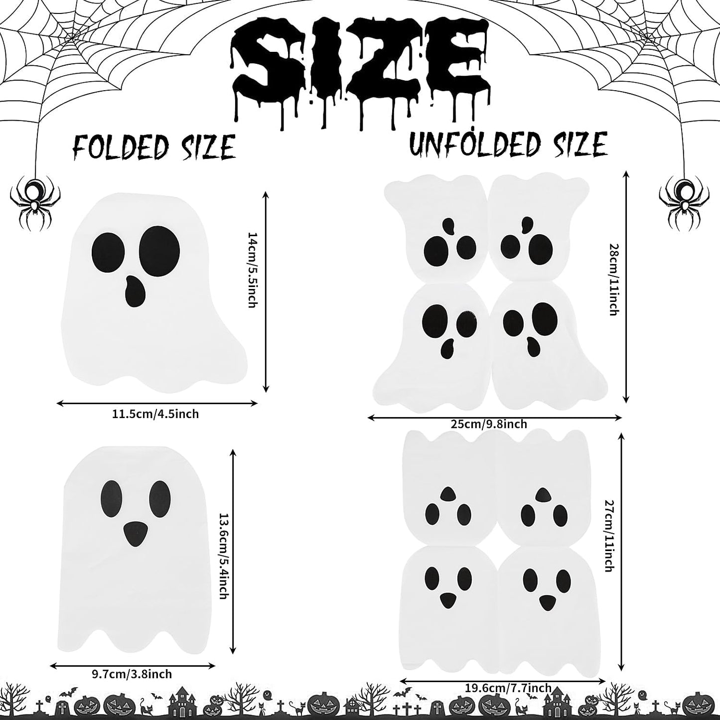 KIMOBER 100PCS Halloween Napkins 2-Ply White Ghost Folded Paper Napkins Disposable Halloween Cocktail Napkins for Party Favor Supplies