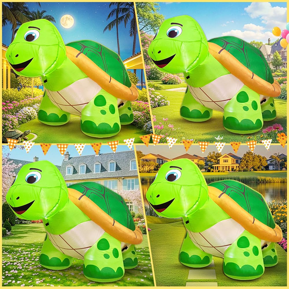5 FT Tortoise Inflatable Decoration, Spring Inflatable Blow Up Animal Decorations Built LED Lights for Outdoor Yard Farm Lawn Holiday Garden Birthday Party