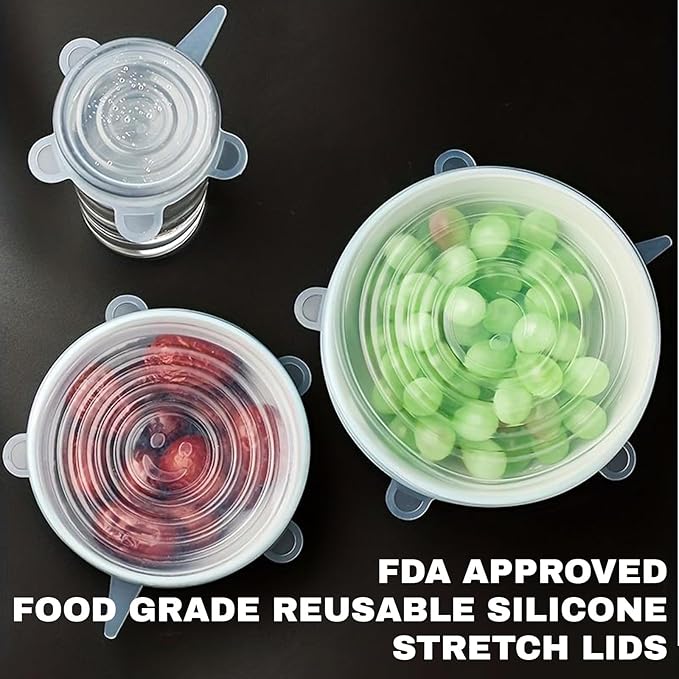 Reusable Silicone Stretch Lids18PCS Round Stretchy Food Covers, Airtight & Leakproof, Microwave & Dishwasher Safe