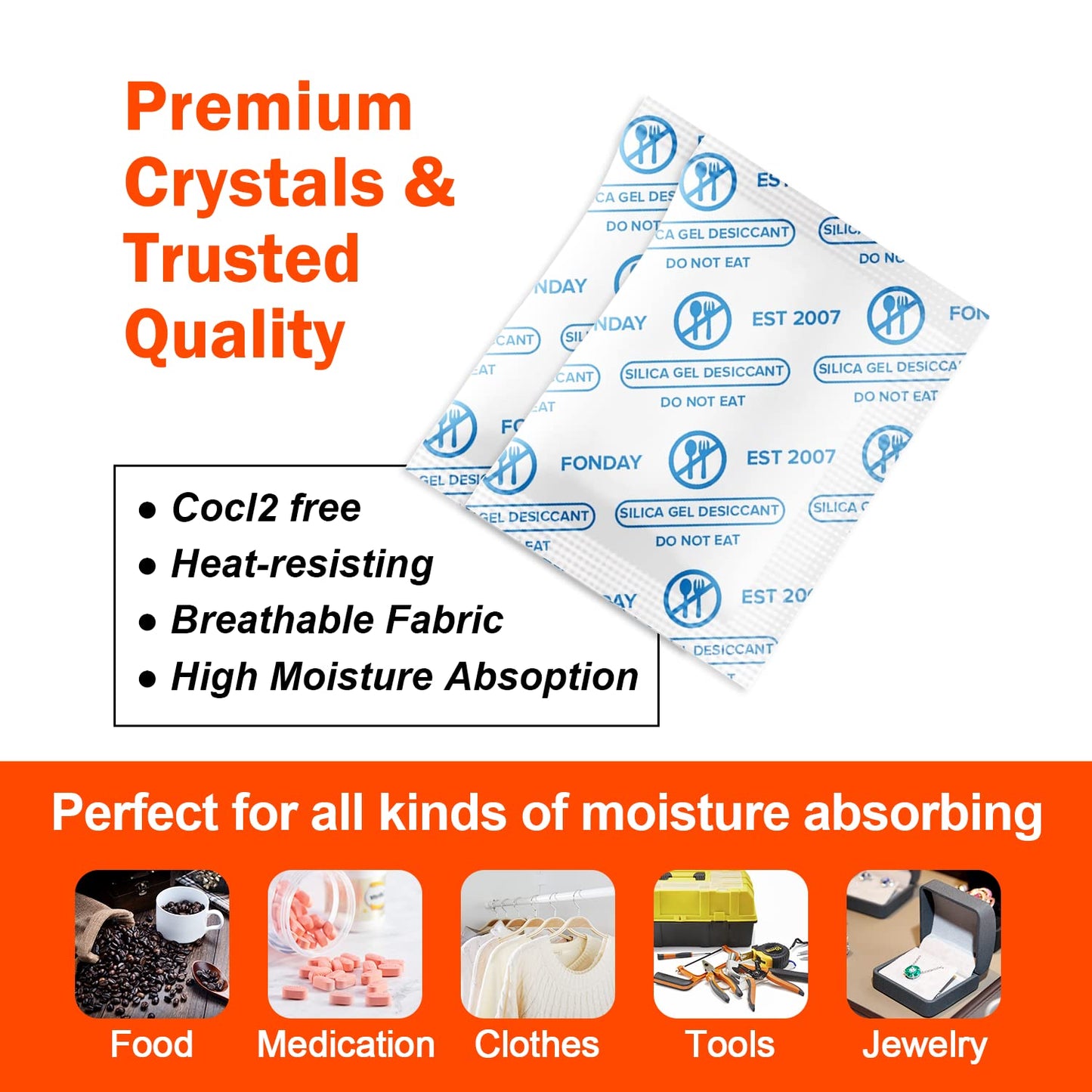 1 Gram 200 Packets Fonday Food Grade Silica Gel Desiccants Packs Moisture Absorbers Dehumidifier