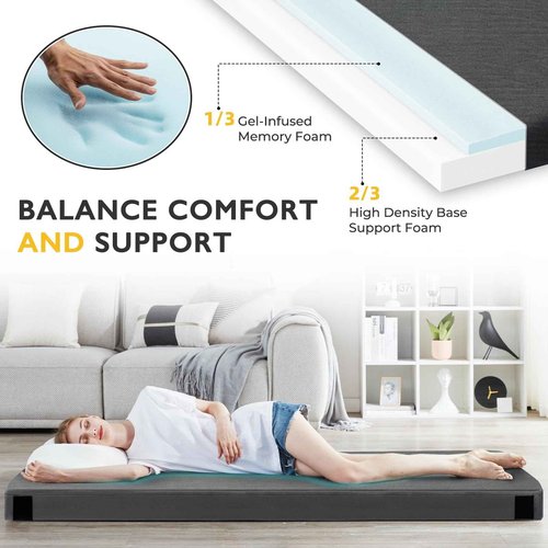 Kingfun 3 Inch CertiPUR-US Memory Foam Camping Mattress, Waterproof Roll up Sleeping Pad for Adults, Comfortable Thick Floor Sleeping Mats for Car Truck Tent with Removable Travel Bag, Cot