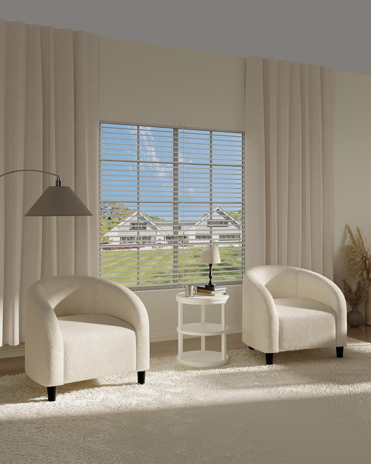 Accent Chair Living Room Chairs Boucle Barrel Chairs round Armchairs for Bedroom Waiting Room Office Reception Chairs(Beige)