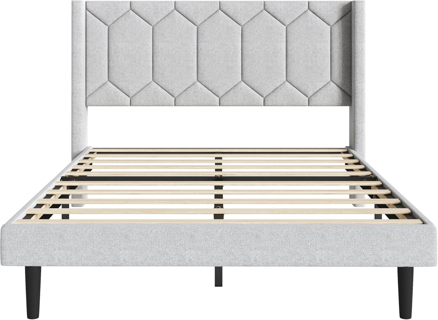 Full Size Bed Frame with Headboard, Linen Upholstered Platform Bed Frame No Box Spring Needed, Full Sized Modern Bedframe with Strong Wooden Slats, Light Gray