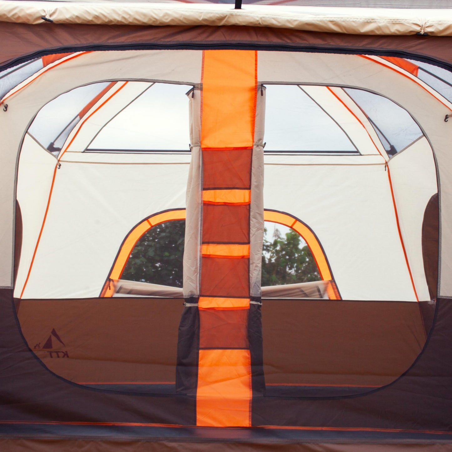 KTT Extra Large Tent 12 Person,2 Bay-Windows,Family Cabin Tents,14'Lx10'Wx6.58'H,2 Rooms and 3 Doors 3 Windows with Mesh,Waterproof,Straight Wall,Big Tent for Outdoor,Picnic,Camping,Gathering(Brown)