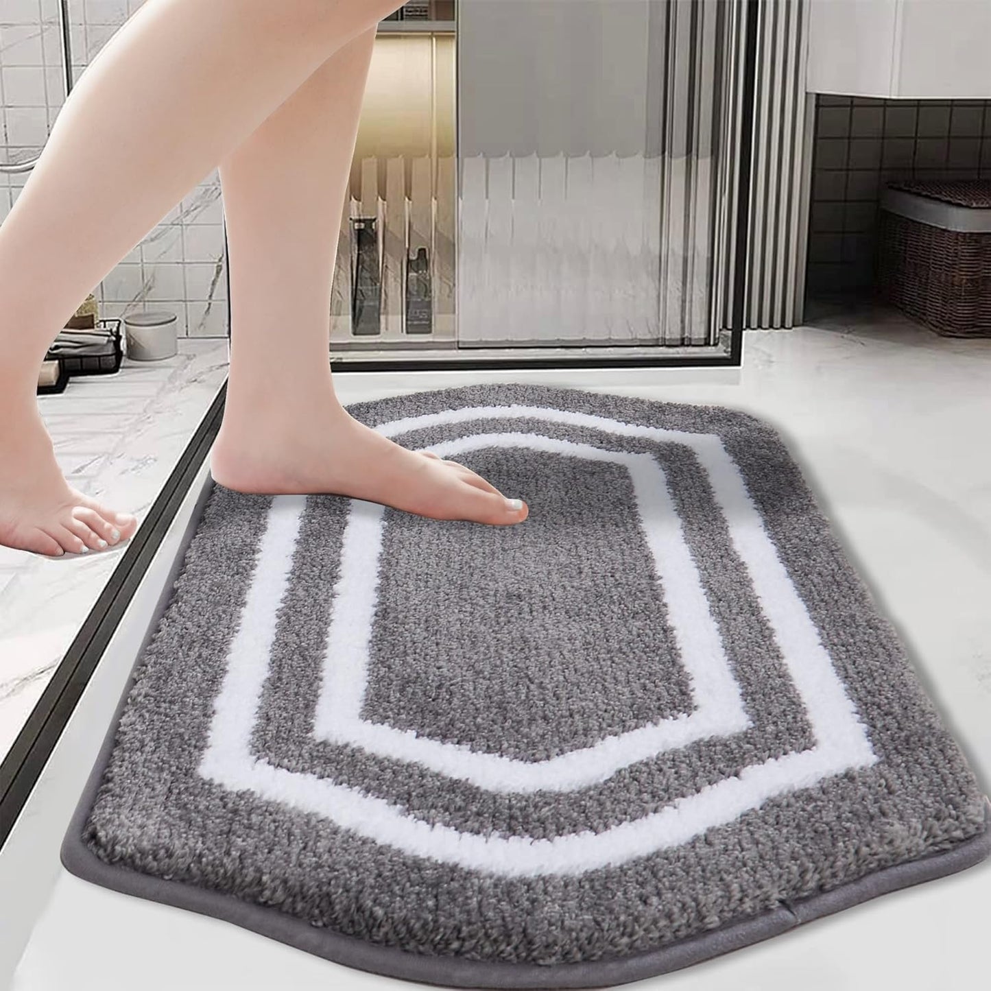 COSY HOMEER Extra Thick Bath Linen Sets Rugs - Anti-Slip Bath Mats Soft Plush 100% Strong Polyester Living Room Bathroom Water Absorbent(Grey,20x32 - Inches)