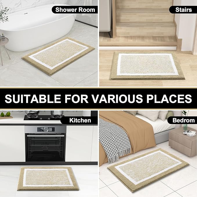 OLANLY Bathroom Rugs 36x24, Extra Soft and Absorbent Microfiber Bath Mat, Non-Slip, Machine Washable, Quick Dry Shaggy Bath Carpet, Suitable for Bathroom Floor, Tub, Shower (Large, Beige)