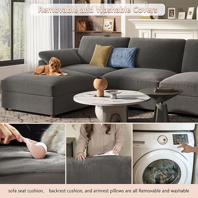 EASE MOOSE Oversized Modular Sectional Sofa with Ottoman, Modern Wide Deep Modular Cloud Couch, U Shaped Couch for Big Spaces Living Room,Dark Grey