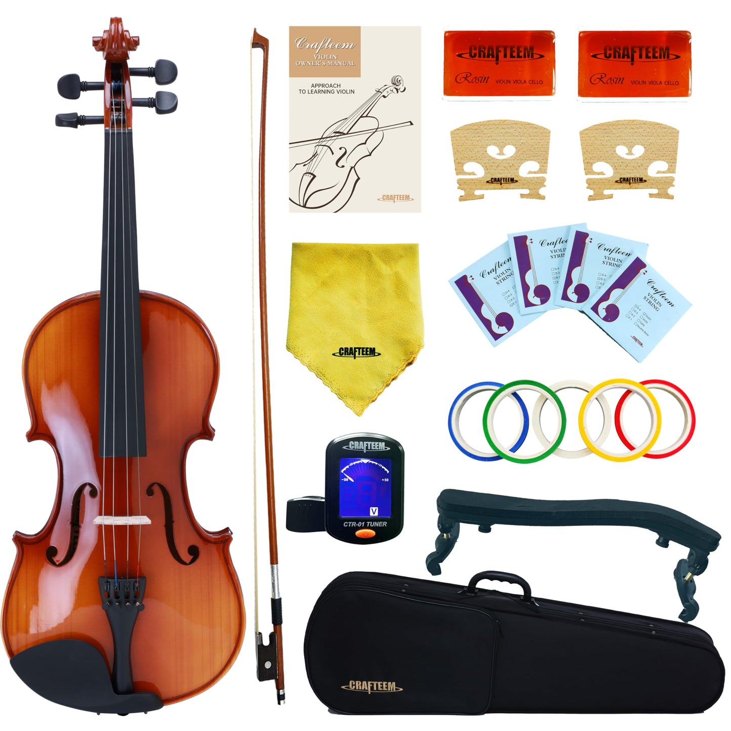 Crafteem Spruce and Maple Solid Wood Violin Outfit for Beginner Kids & Adults -Craft Your Perfect Sound and Begin Your Musical J