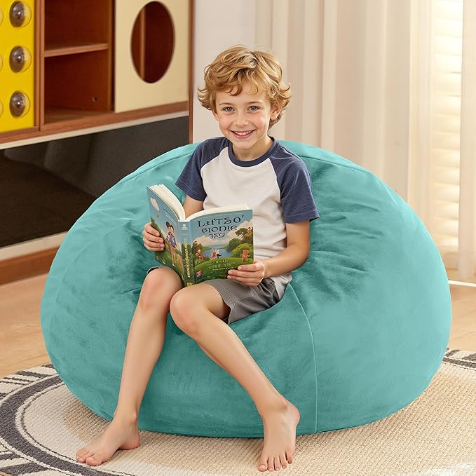 HABUTWAY 2FT Bean Bag Chair, 2' Beanbags Small Bean Bag Chairs with Filling, Teardrop Bean Bag Chair Luxurious Velvet Ultra Soft Fur with Removable Cover (Aqua Ombre)