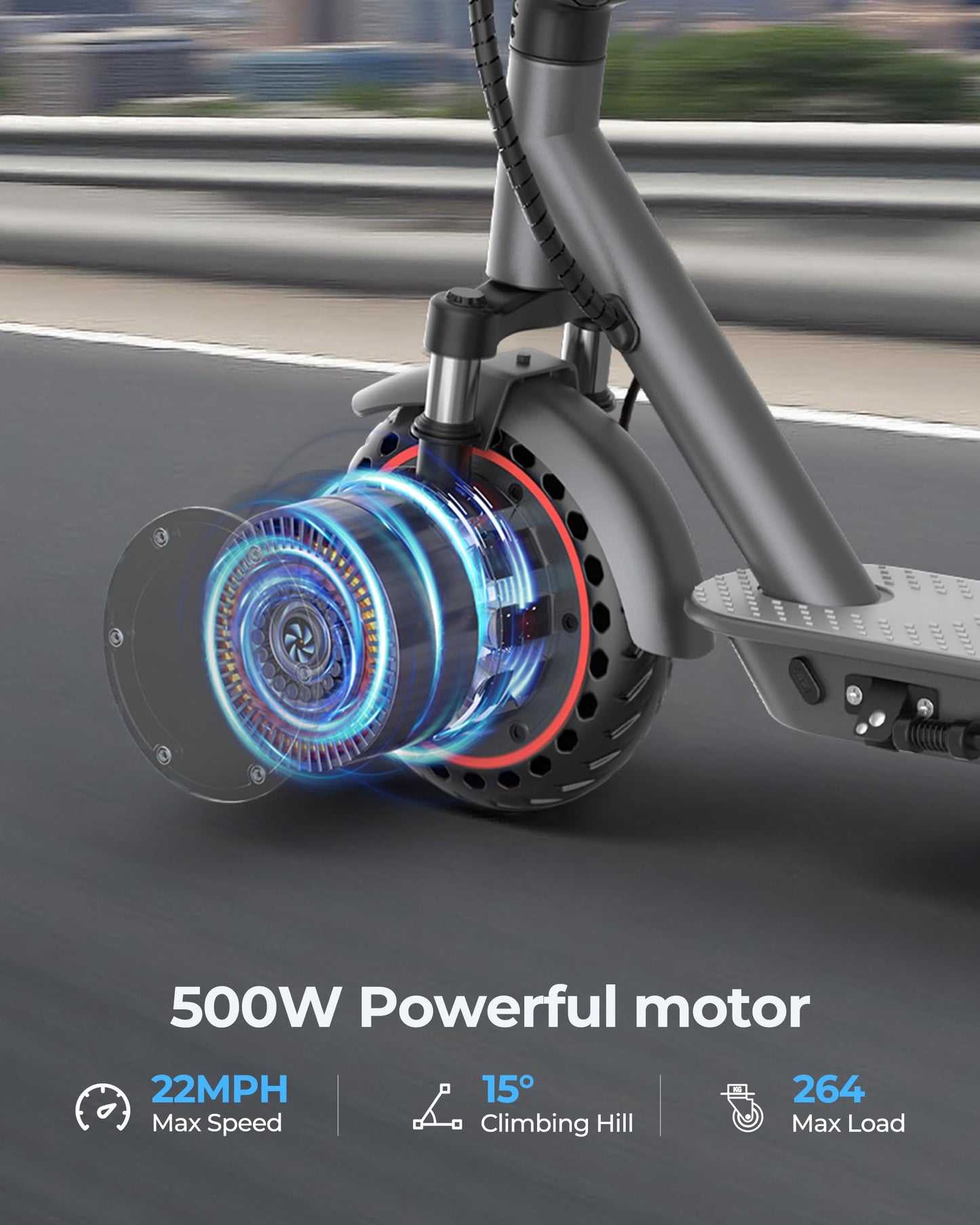 Electric Scooter with Seat, 500W Motor, 10" Solid Tires Electric Scooters for Adults & Teens, MAX 22Mph, 22 Miles Long Range, Folding E-Scooter with Dual Suspension and Braking System