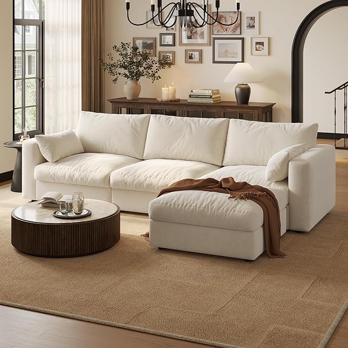 Cloud Modular Sectional Sofa Couch with Storage Ottoman, Oversized Sectional Couches for Living Room, Single Ottoman, Chenille, Beige