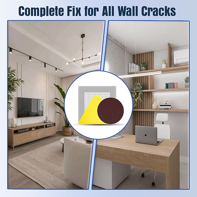 Wall Patch Repair Kit – 8 Multi-Size Aluminum Mesh Patches (2″ 4″ 6″ 8″) with Small & Medium Scrapers & 2 P180 Sandpapers| Drywall Hole Patch Kit for Sheetrock,Plaster & Ceiling Repair Large Value Set