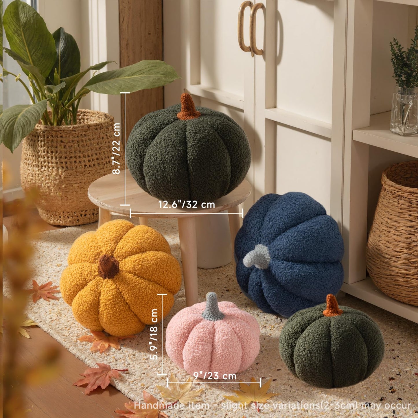 Lanpn Fall Pumpkin Pillows Set of 2, Halloween Decoration Plush Throw Pillows Soft Fleece Sherpa Cute 3D Shaped Cushion for Sofa Couch Bedroom Autumn Thanksgiving (Orange, 12.6x8.7in & 9x5.9in)