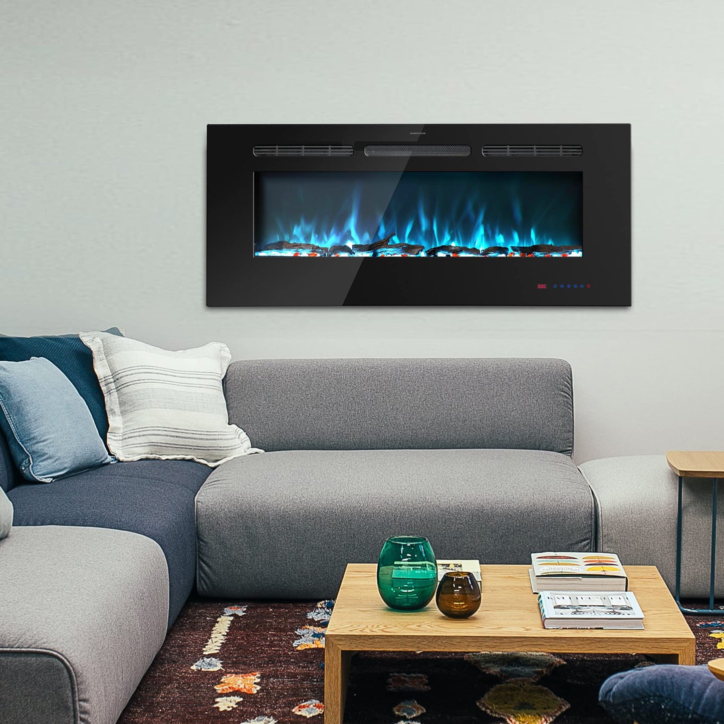 Kentsky 65 inches Electric Fireplace Inserts, Recessed and Wall Mounted Fireplace Heater, Linear Fireplace w/Thermostat, Remote & Touch Screen, Multicolor Flame, Timer, Log & Crystal, 750W/1500W
