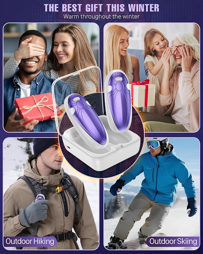 Hand Warmers Rechargerable 2 Pack - 14000mAh Electric AI Handwarmers with Charging Case, Magnetic 2 in 1 Pocket Heater, Gifts for Women/Men/Golf/Hunting/Travel/Camping Accessories
